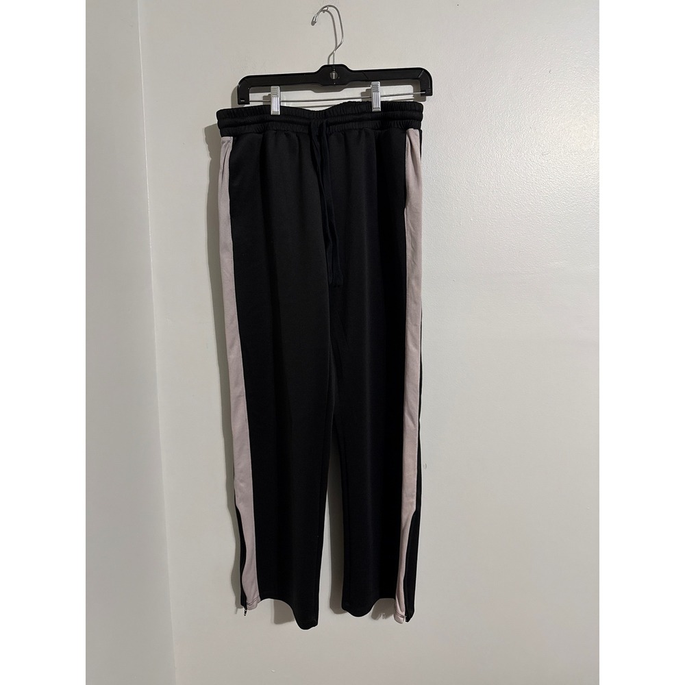 Mossimo Supply Co Womens Black Pink Mesh Stripe Track Pants L Ankle Zip Jogger